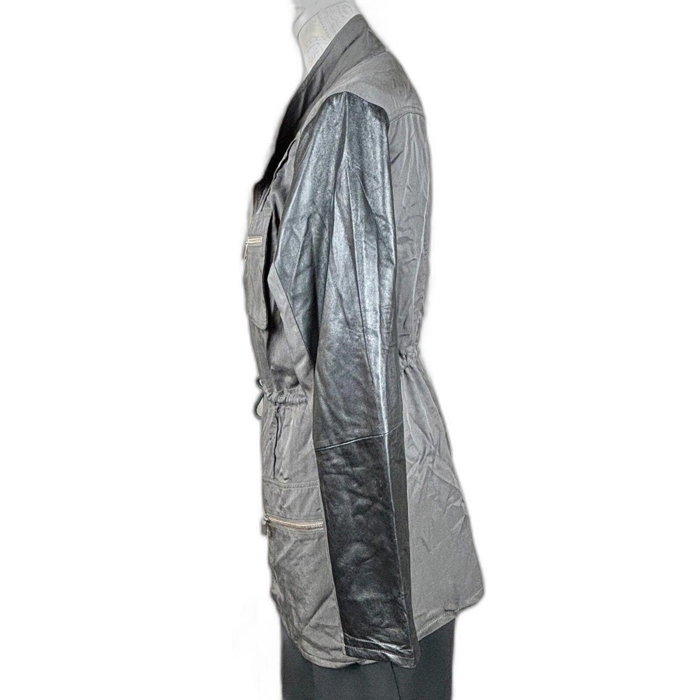 AS by DF Mixed Fabric Leather & Tencel Utility Jacket Green Black Size Large - Picture 4 of 8